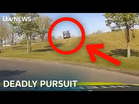 Watch the moment cowboy builders escape onto golf course after dangerous police chase | ITV News