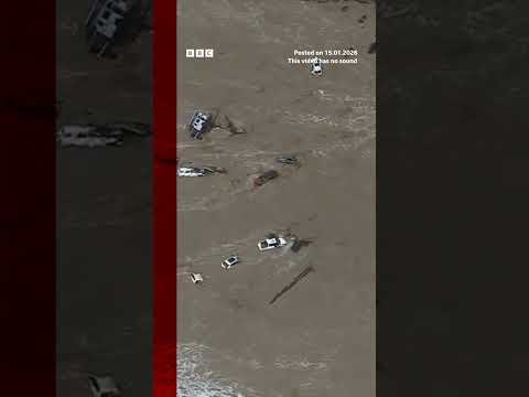 Moment cars swept away by flash floods in Australia. #Australia #Floods #BBCNews