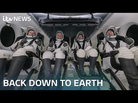 The moment four astronauts land safely back on earth after medical evacuation | ITV News