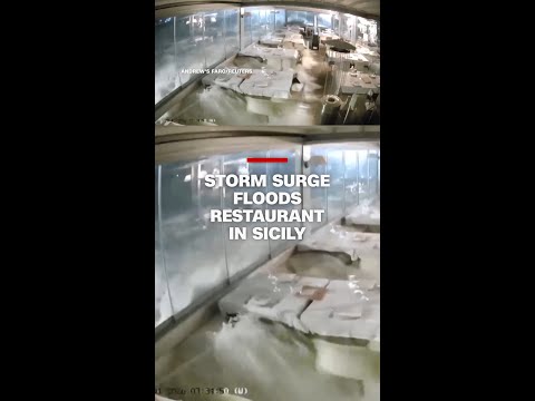 Storm surge floods restaurant in Sicily