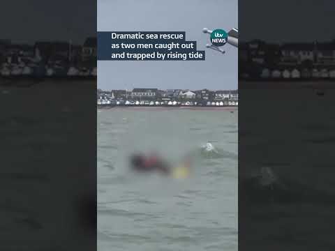 Dramatic sea rescue as two men caught out and trapped by rising tide in the Thames Estuary #itvnews