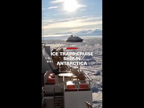 Ice traps cruise ship in Antarctica