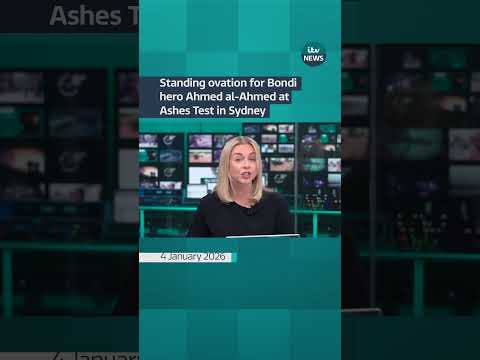 Standing ovation for Bondi  hero Ahmed al-Ahmed at  Ashes Test in Sydney #itvnews #news