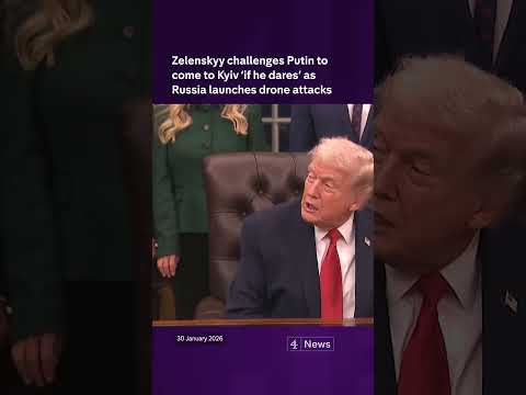 Zelenskyy challenges Putin to come to Kyiv ‘if he dares’ as Russia launches fresh drone attacks