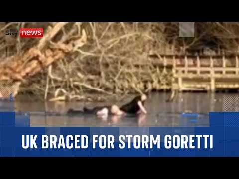 Dramatic rescue in frozen lake as UK braces for Storm Goretti