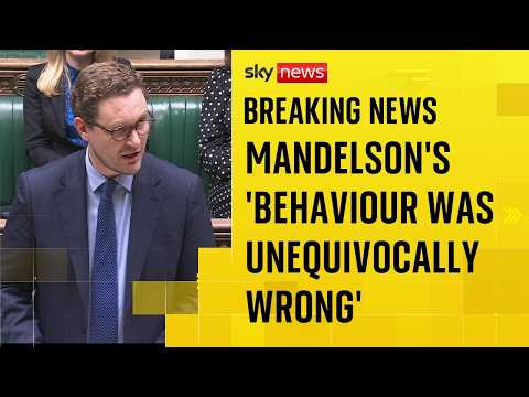 Minister: Peter Mandelson’s ‘behaviour was unequivocally wrong’