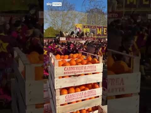 Thousands join the ‘Battle of Orange’ in Italian town of Ivrea