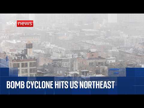 Bomb cyclone in northeast of America with snow blizzard conditions