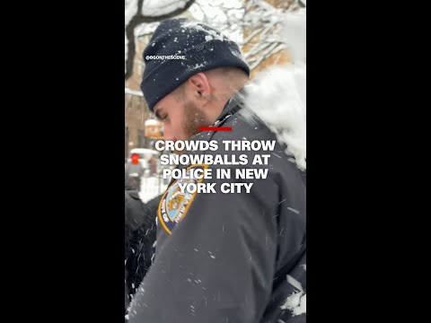 Crowds throw snowballs at police in New York City