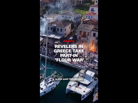 Revelers in Greece take part in ‘flour war’