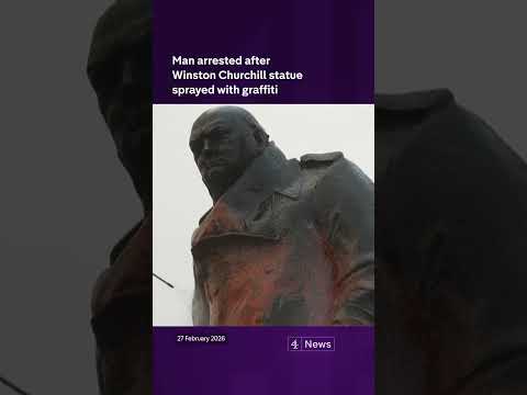 Winston Churchill statue defaced with graffiti