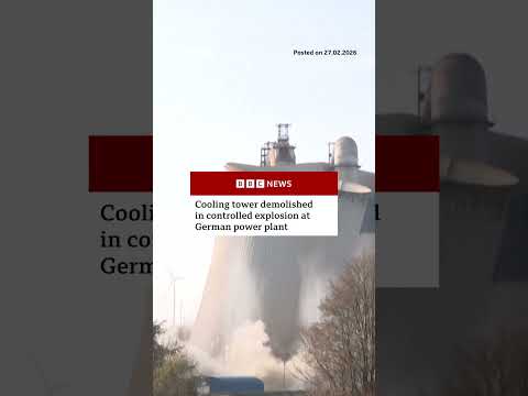Cooling tower demolished in controlled explosion at German power plant. #Germany #Explosion #BBCNews