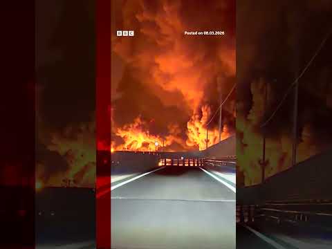 Huge flames in Tehran after Israeli strikes on oil sites. #Tehran #BBCNews