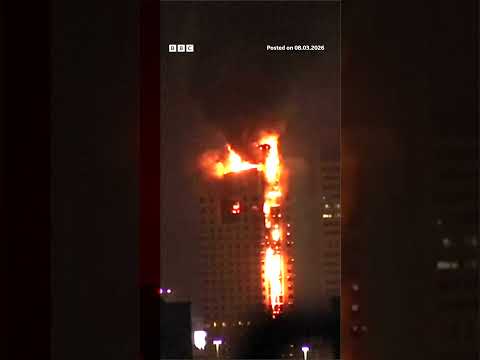 Iranian drone strike on building in Kuwait City sparks huge fire. #Kuwait #BBCNews