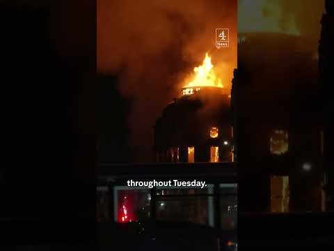 Fire blazes next to Glasgow train station