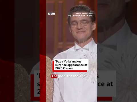 Grogu makes an appearance at the 2026 Oscars. #TheMandalorianAndGrogu #BBCNews