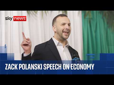 Green party leader Zack Polanski delivers speech on economy