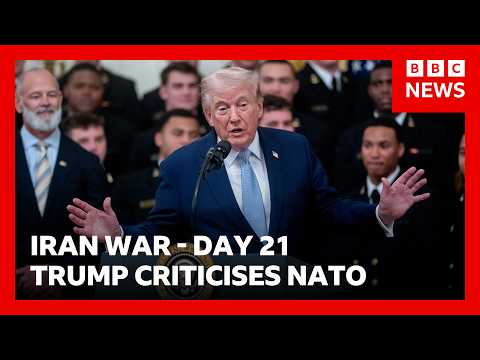 Trump calls Nato allies ‘cowards’ on day 21 of US-Israel war with Iran | BBC News