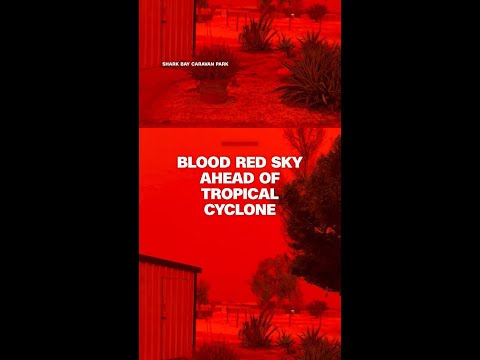 Blood red sky ahead of tropical cyclone