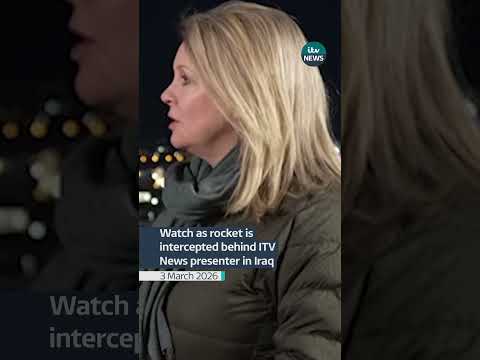 Watch as rocket is intercepted behind ITV News presenter in Iraq #itvnews #news