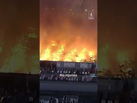 Massive fire rips through California warehouse filled with paper goods