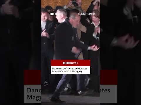 Politician Zsolt Hegedus celebrates his party’s win in Hungary election.  #PeterMagyar #BBCNews