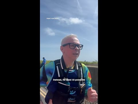 Blind man runs marathon using AI glasses