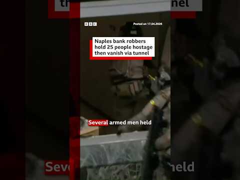 Naples bank robbers hold 25 people hostage then vanish via tunnel. #Naples #Robbery #BBCNews