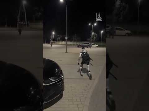 Humanoid robot chases wild boars through streets