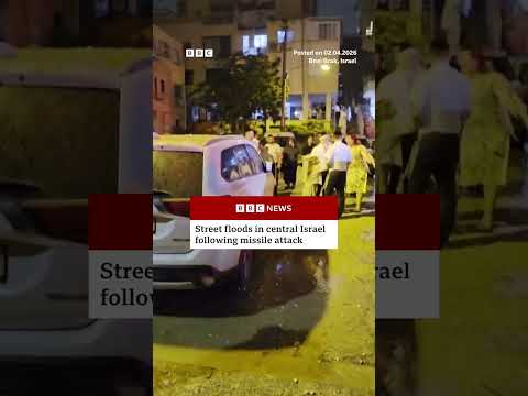 Street floods in central Israel following missile attack. #IranWar #BBCNews