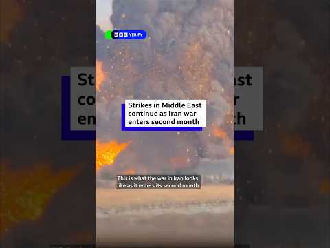 Strikes in Middle East continue as Iran war enters second month. #Iran #US #BBCNews