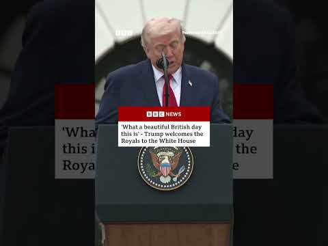 President Trump jokes about rainy conditions in Washington, DC as he welcomes the royals. #BBCNews