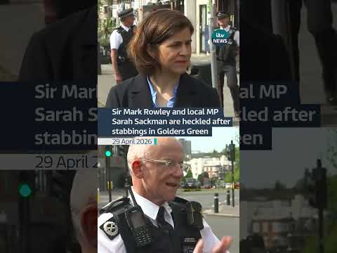 Sir Mark Rowley and local MP Sarah Sackman are heckled with shouts of ‘shame on you’