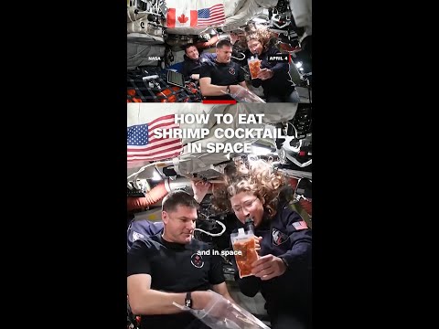 How to eat shrimp cocktail in space