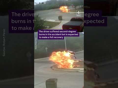 Moment motorcycle explodes, narrowly missing children in Texas