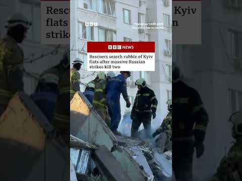 Rescuers search rubble of Kyiv flats after massive Russian strikes kill two. #Ukraine #BBCNews