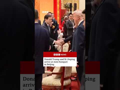 Donald Trump and Xi Jinping arrive at state banquet in Beijing. #China #US #BBCNews