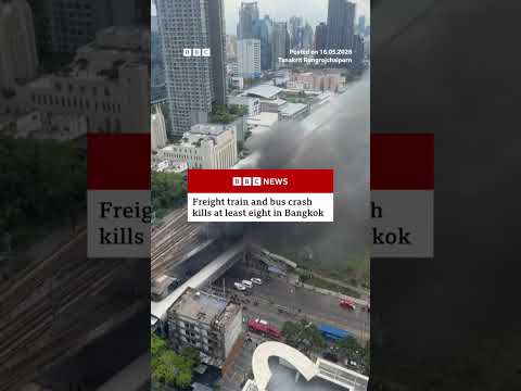 Freight train and bus crash kills at least eight in Bangkok. #Thailand #Shorts #BBCNews