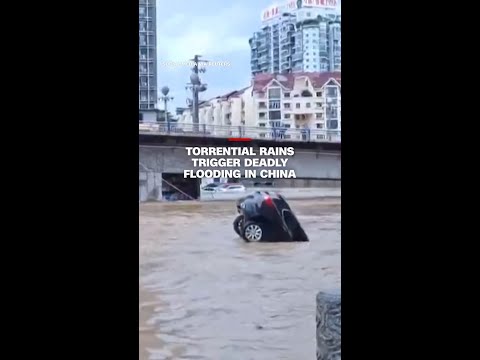 Car swept away in China floodwaters