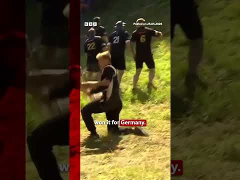 German YouTuber Tom Kopke wins first men’s annual cheese-rolling race. #CoopersHill #BBCNews
