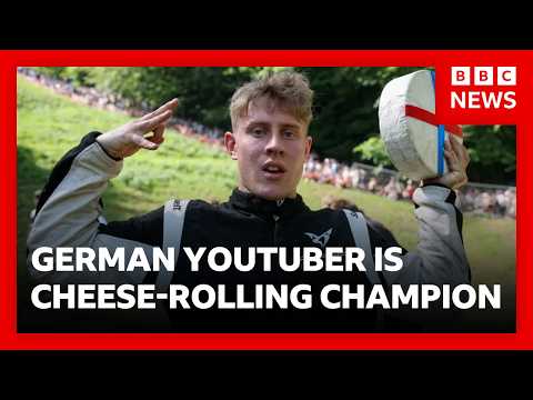 German YouTuber crowned cheese-rolling champion in melting heat | BBC News
