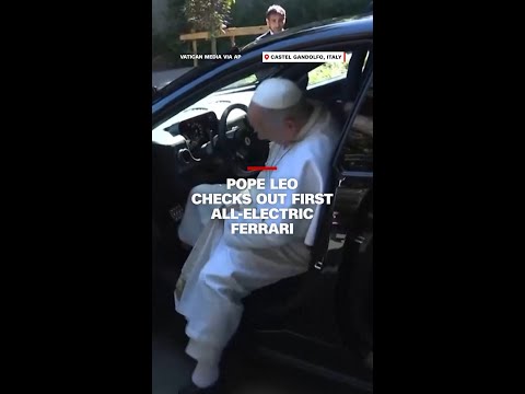 Pope Leo checks out first all-electric Ferrari