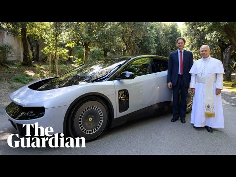 Pope Leo gets a close look at first fully electric Ferrari