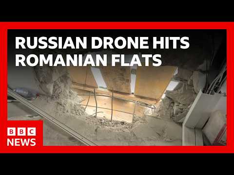 BBC on roof of Romanian flats hit by Russian drone | BBC News