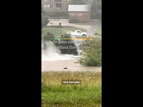 Propane tank floats in Indiana floodwater