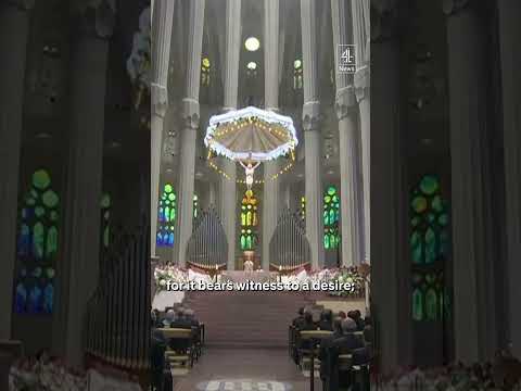 Pope blesses new tower at Sagrada Familia Basilica in Barcelona