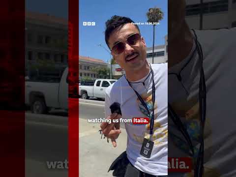 World Cup fans from around the world gathered at Santa Monica beach in Los Angeles. #BBCNews