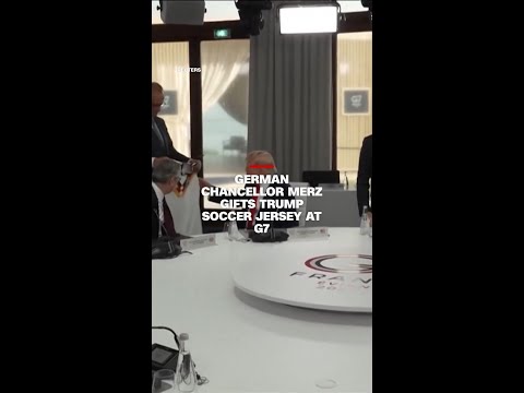 German Chancellor Merz gifts Trump soccer jersey at G7