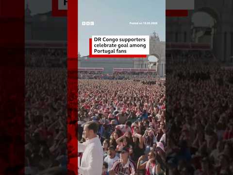 DR Congo supporters celebrate historic goal in Portugal fan park. #BBCNews