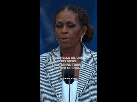 Michelle Obama delivers emotional tribute to her husband